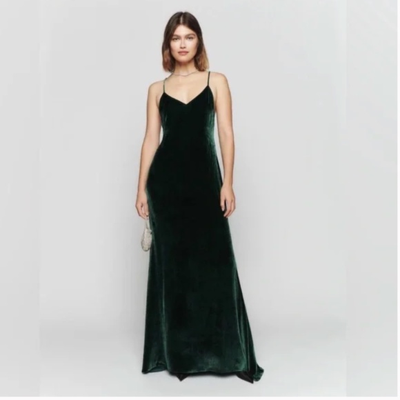 Reformation Rimini Dress Velvet Gown Green Maxi Dress  XL - Picture 1 of 16